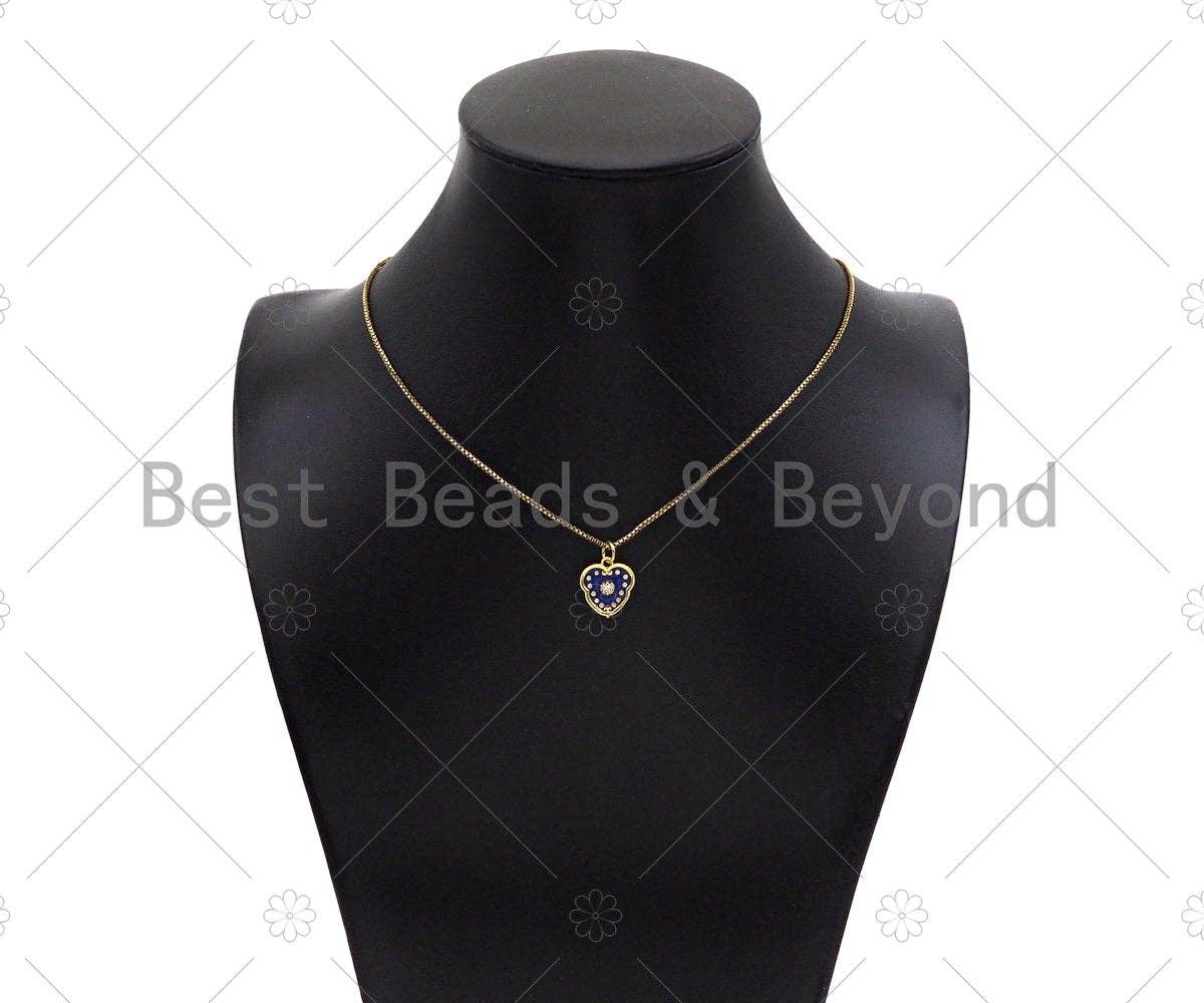 Gold Filled Cobalt Enamel Heart Shape Pendant,CZ Micro Pave 18K Gold Filled Enamel Charm, Enamel Jewelry, 13x14mm, Sku#Z1335