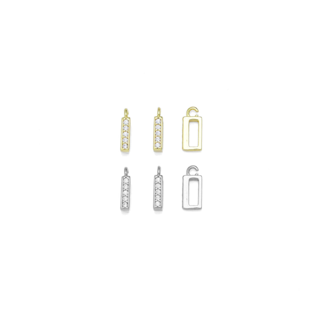CZ Pave Rectangle Gold Silver Charm holder, Bail Pendant, Sku#A245