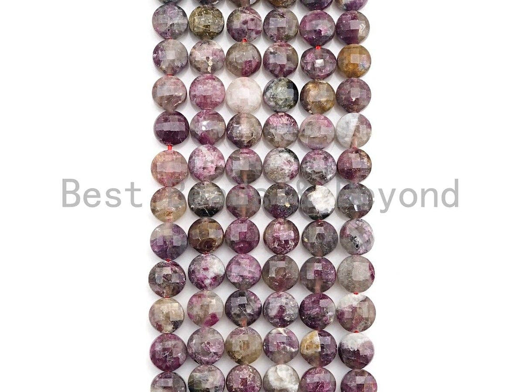 High Quality Natural Checkerboard Cut Tourmaline Coin Shape beads, 6mm/8mm Turble Shell Cut Pink Tourmaline Beads, 16" Full strand, sku#UA52
