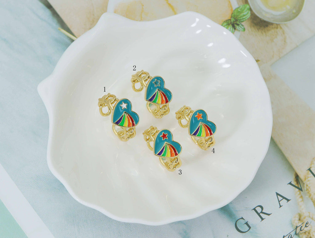 Enamel Star and Rainbow Open Ring, Sku#JD29