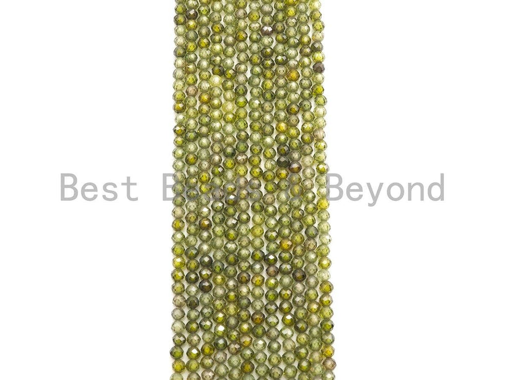 2mm/3mm/4mm High Quality Sparkly Cubic Zirconia Beads, Faceted Sparkly Olive Green Color beads, 15.5inch full strand, SKU#U914