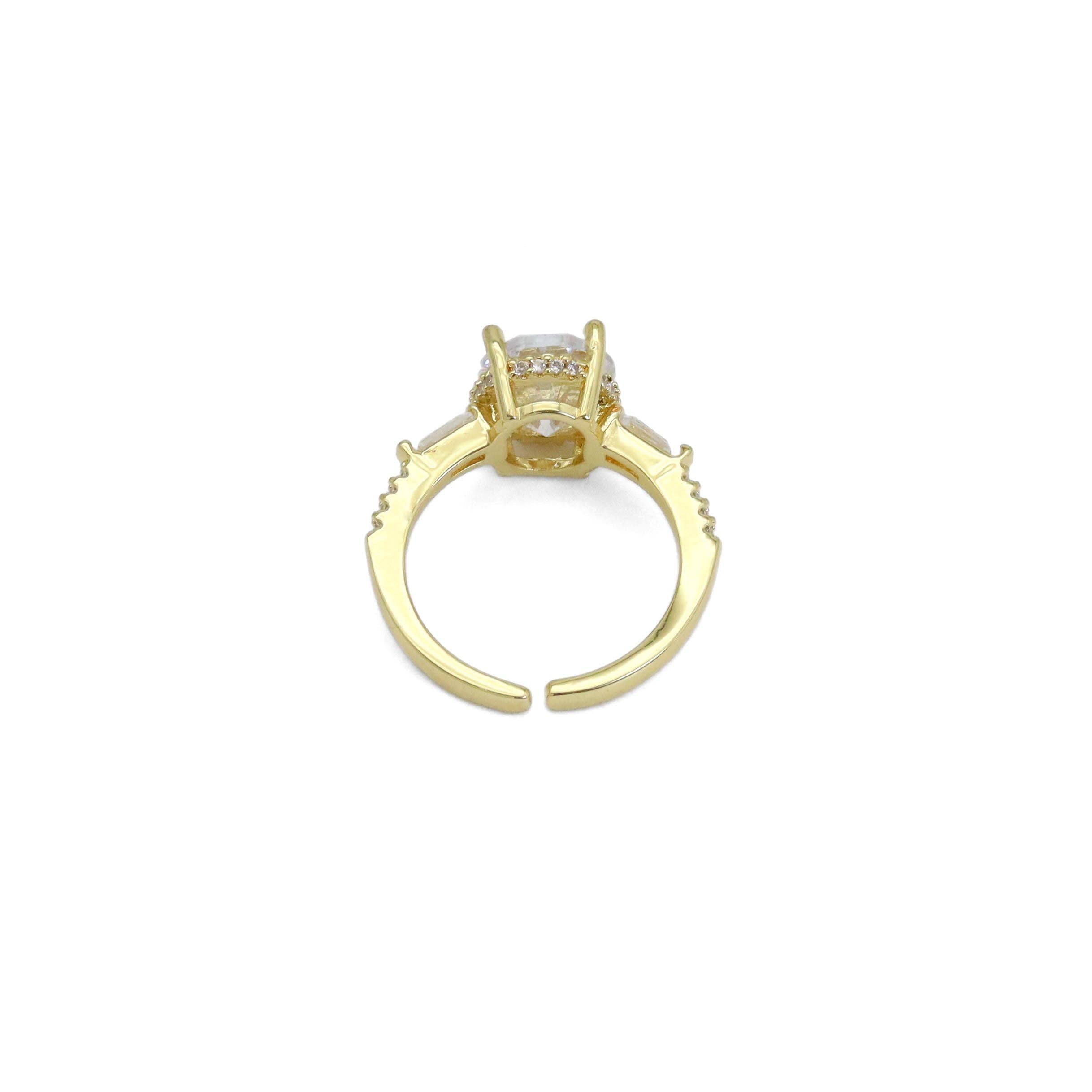 Big Oval Clear CZ Gold Adjustable Ring, Sku#LX492