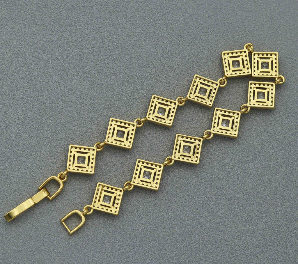 CZ Gold Silver Rhombus Diamond Shape Bezel Setting Bracelet, Sku#B218