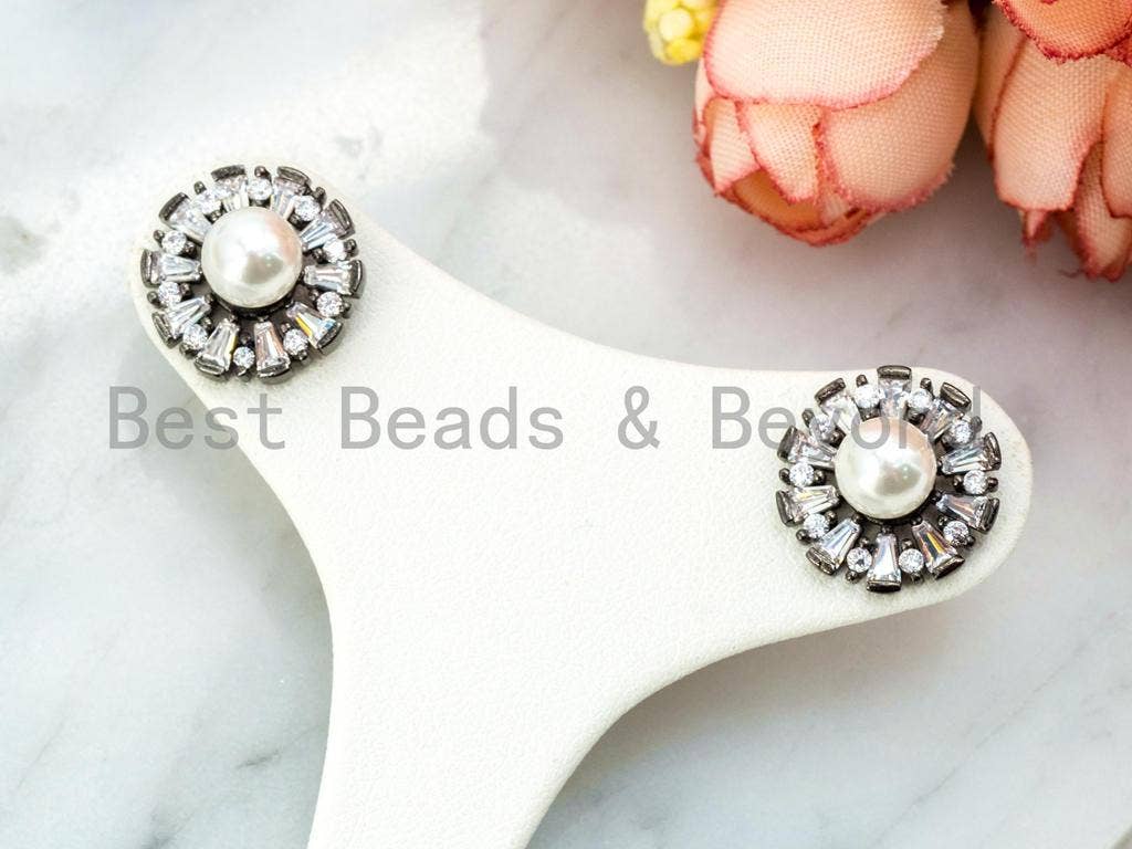 CZ with Pearl Stud Earring, Sku#O61