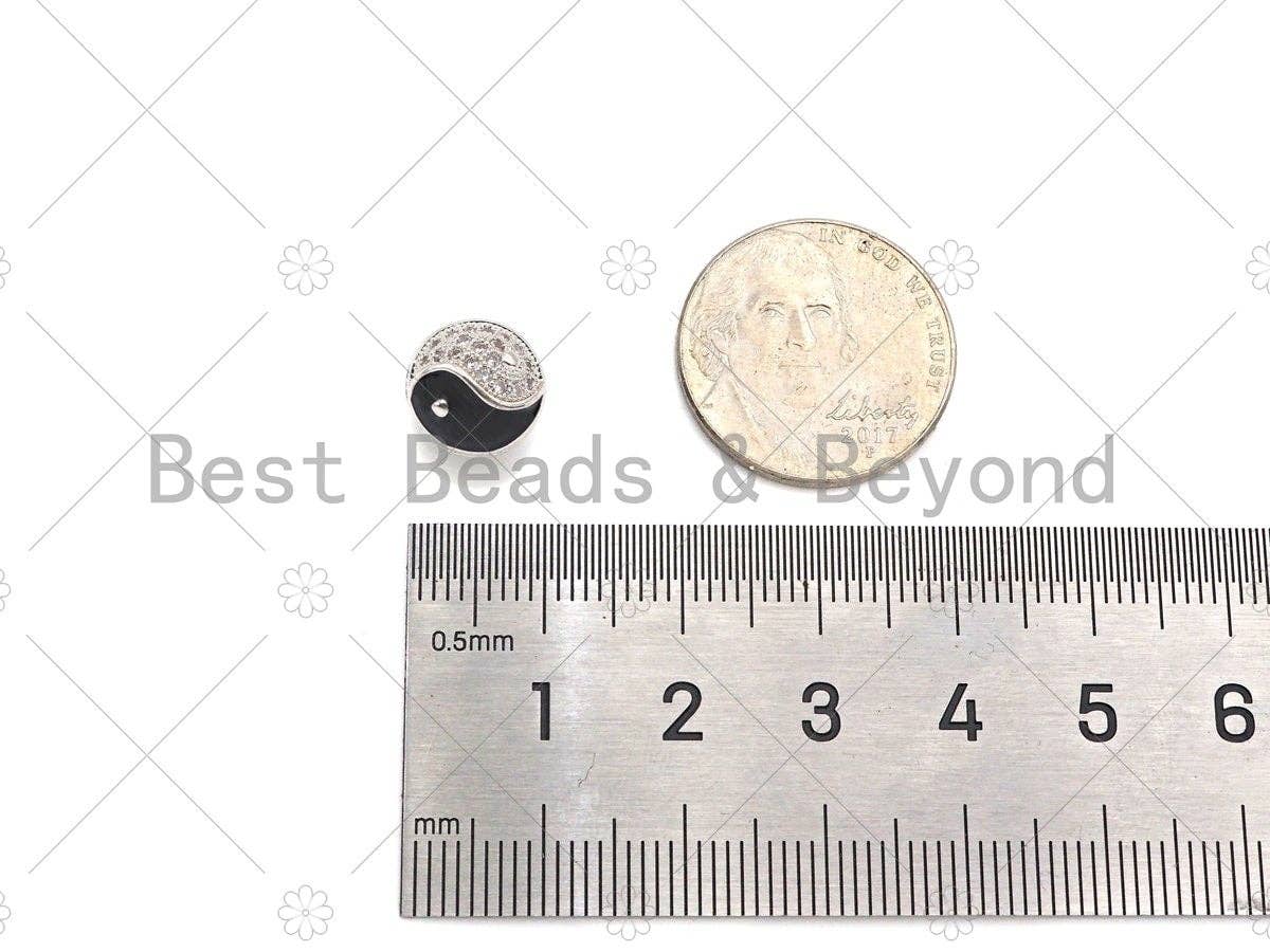 CZ Micro Pave Round TaiJi Spacer Beads, Cubic Zirconia YinYang Beads, Bracelet Religious Charms, 11mm, SKU#Y423