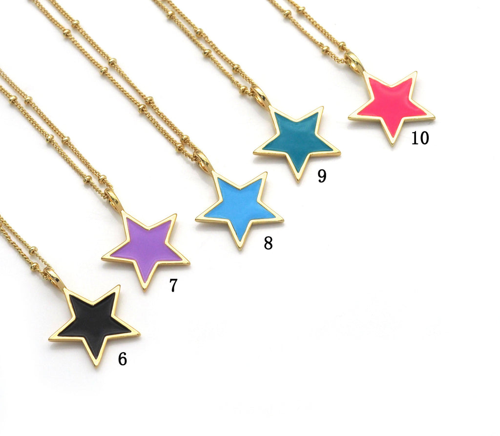 Dainty Chain Enamel Star Necklace,sku#EF241