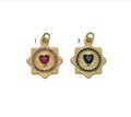 Blue Fuchsia CZ Spike Heart Coin Charm, Sku#LX44