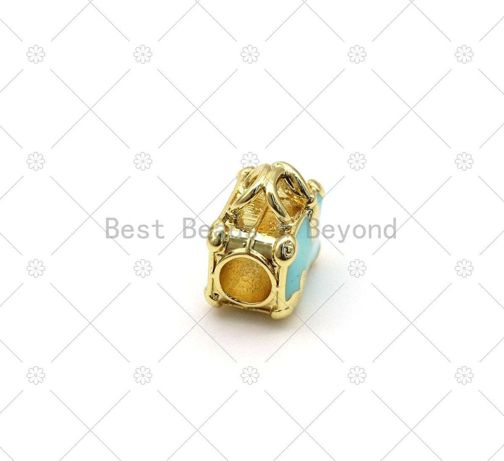Enamel Colorful Cute Lady Bag Shape with Gold Love Forever Word Pendant, 18K Gold Filled Large Hole Charm,Sku#LD164