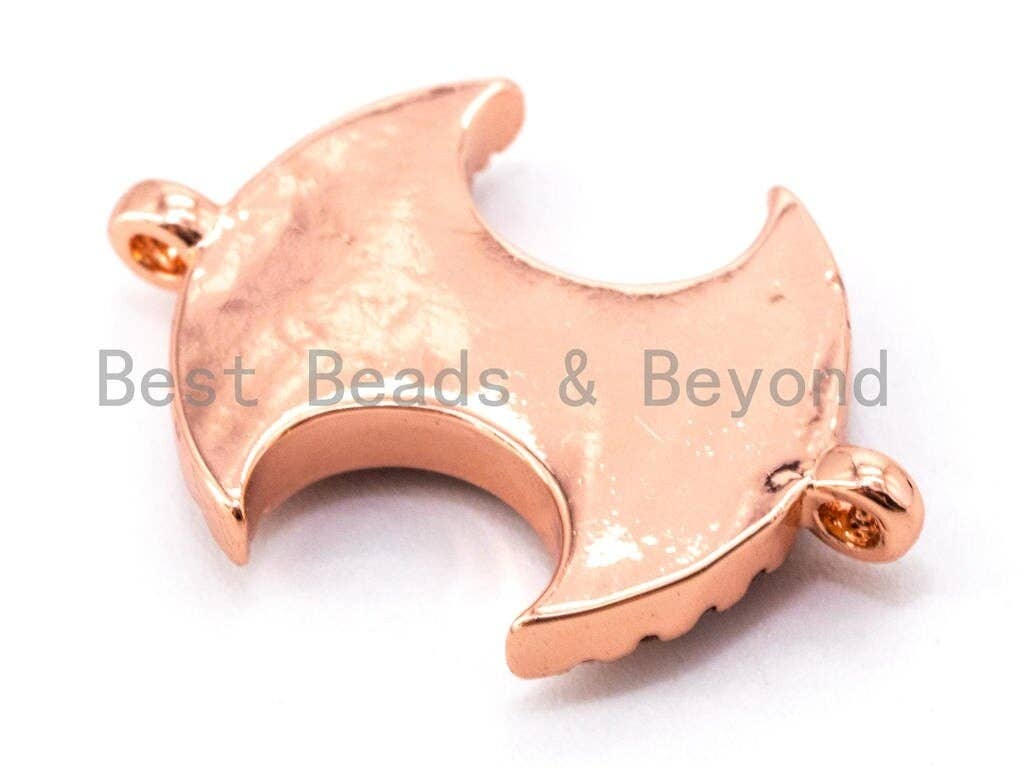 CZ Micro Pave Abalone Double Fan Connector, Cubic Zirconia Space Connector, 14x20mm, 1pc,SKU#E331