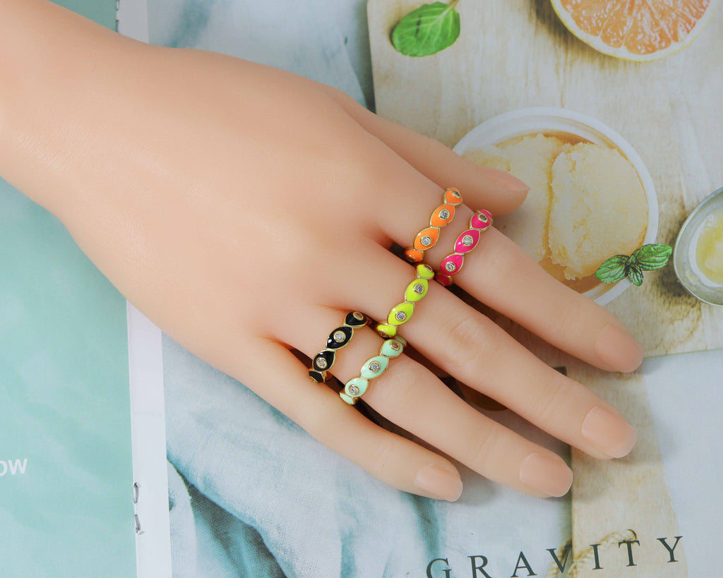 CZ Enamel Evil Eye Adjustable Ring, Sku#X305