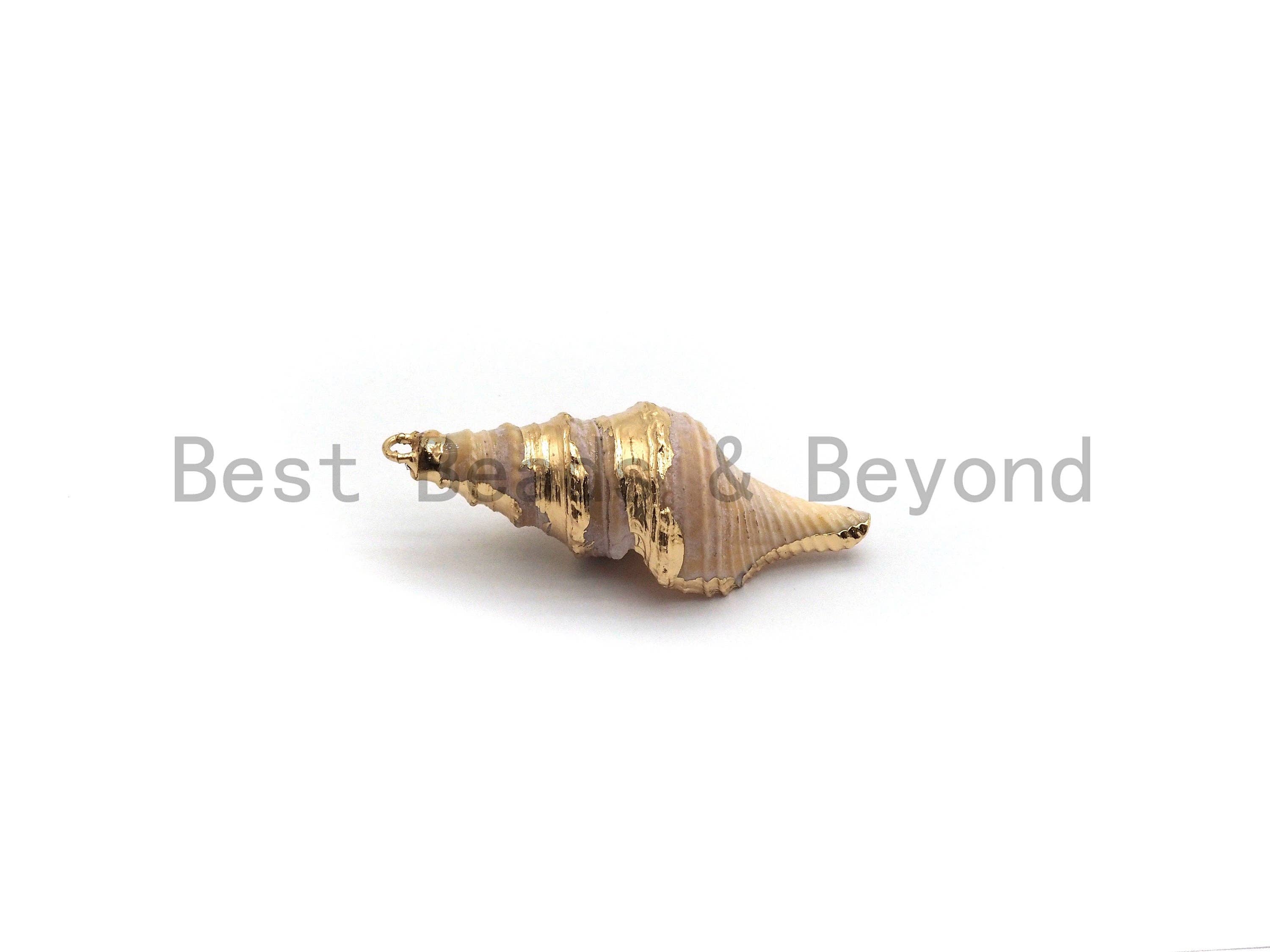 Gold plated Conch Shell Pendant, Shell Jewelry, Beach Jewelry, Necklace Pendant,16x49mm Shell Pendant/Charm,sku#V35