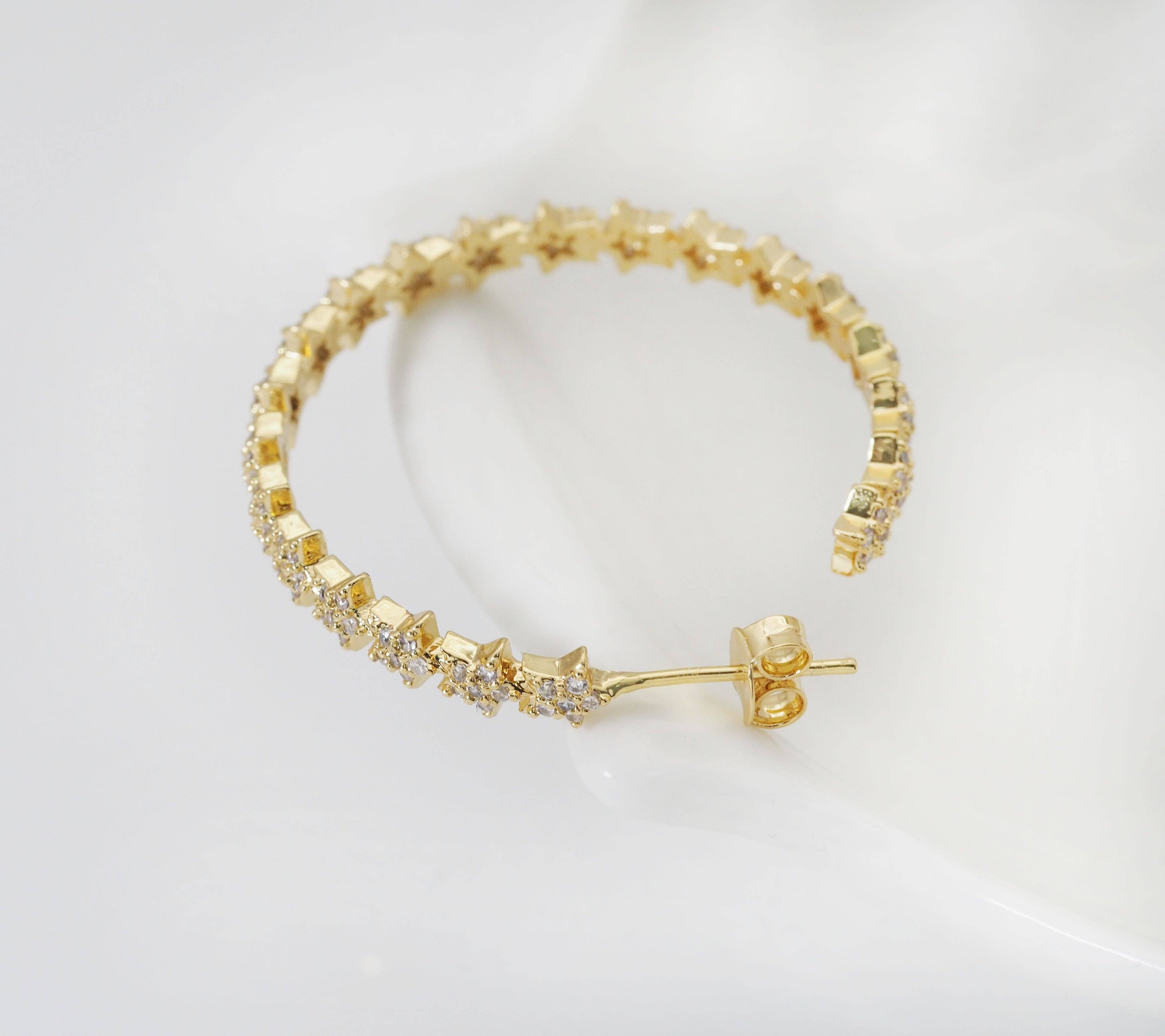 Gold Silver Star Hoop Earrings, Sku#J367