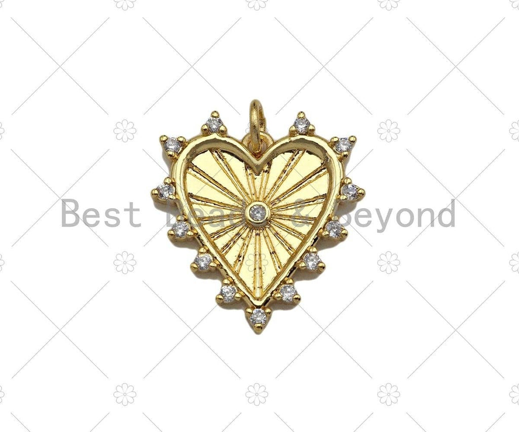 CZ Micro Pave Radial Heart Shape Pendant/Charm,Cubic Zirconia Gold/Silver Charm, Necklace Bracelet Charm Pendant, 19x20mm, Sku#L385