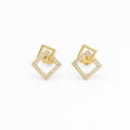 CZ Gold Two Square Geometry Stud Earrings, Sku#LK835