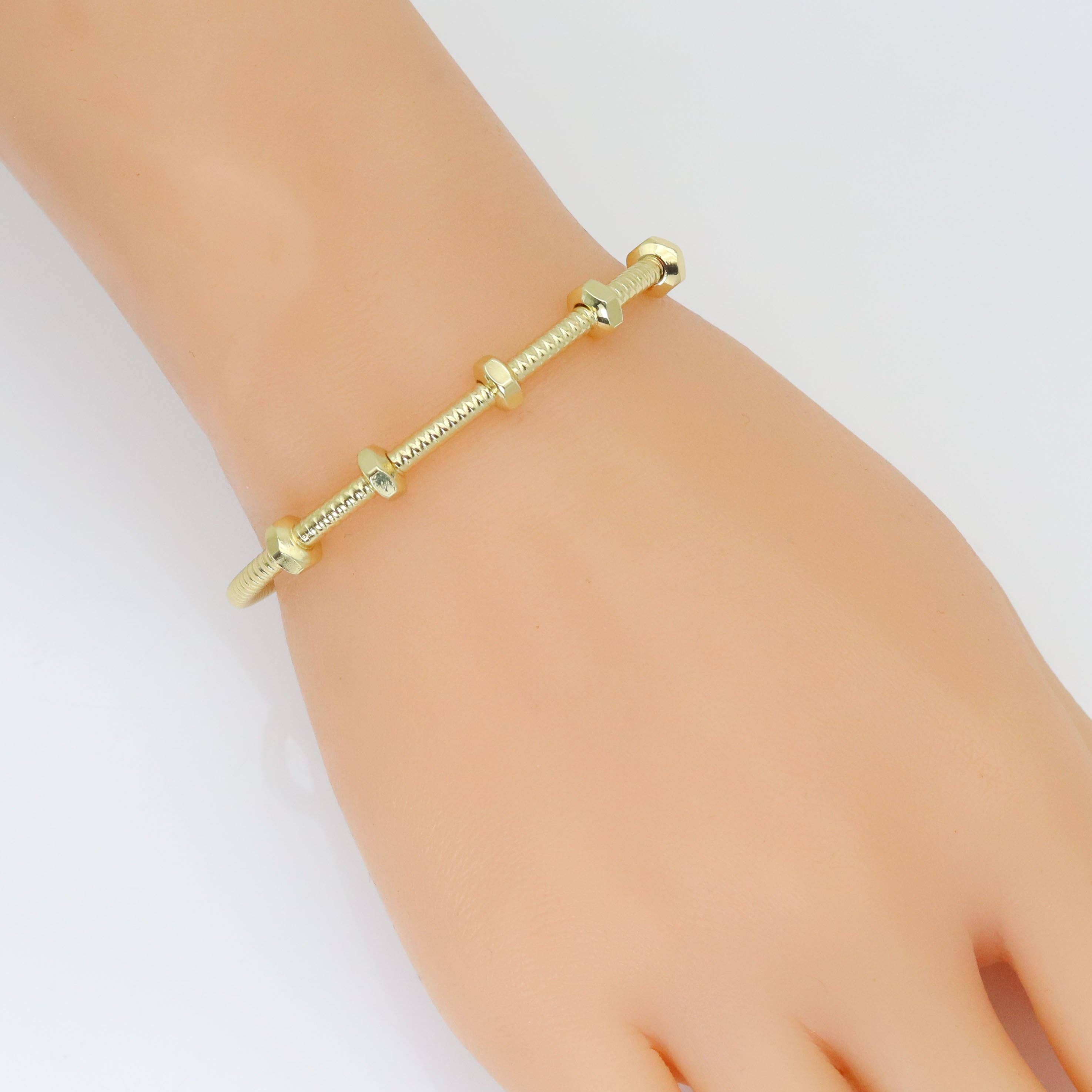 Gold Nut Bolt Adjustable Bracelet cuff, Sku#A281