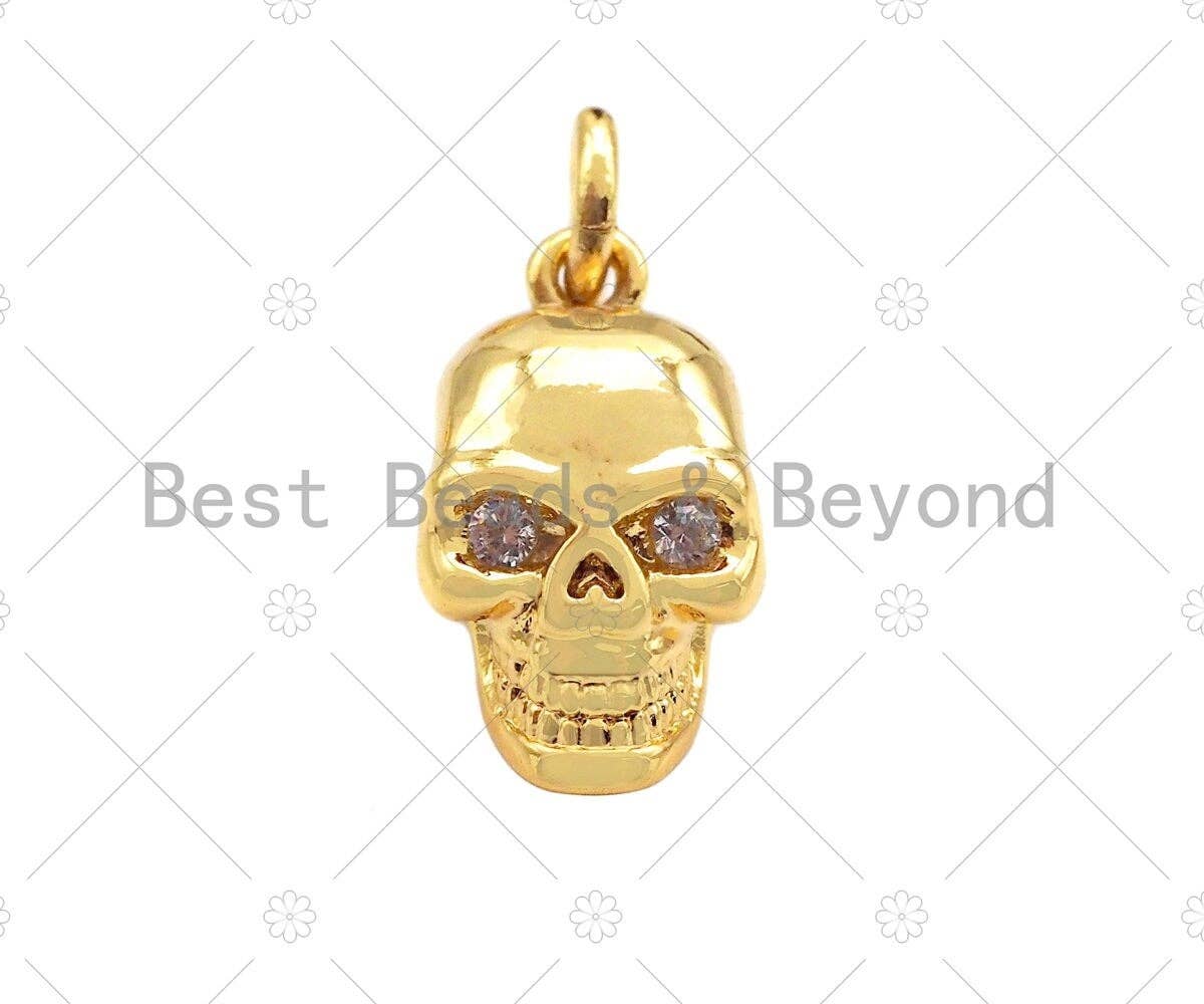 Dainty Gold Skull Head Pendant/Charm,Cubic Zirconia Charm, Necklace Bracelet Charm Pendant,7x14mm, Sku#ML31