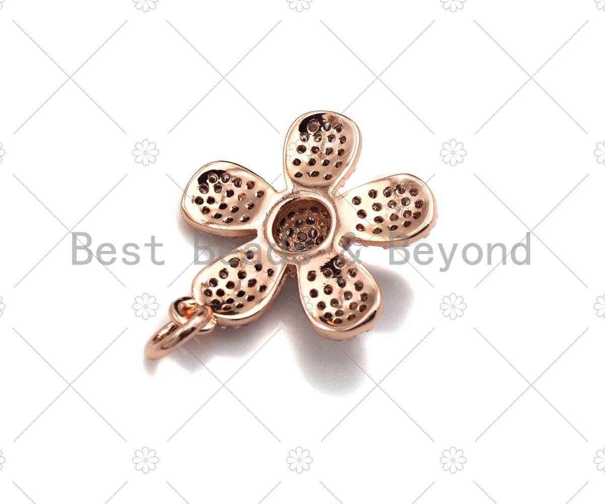 CZ Micro Pave Flower Pendant/Charm,Cubic Zirconia Paved Charm, Necklace Bracelet Charm Pendant, 16mm,sku#Z1205