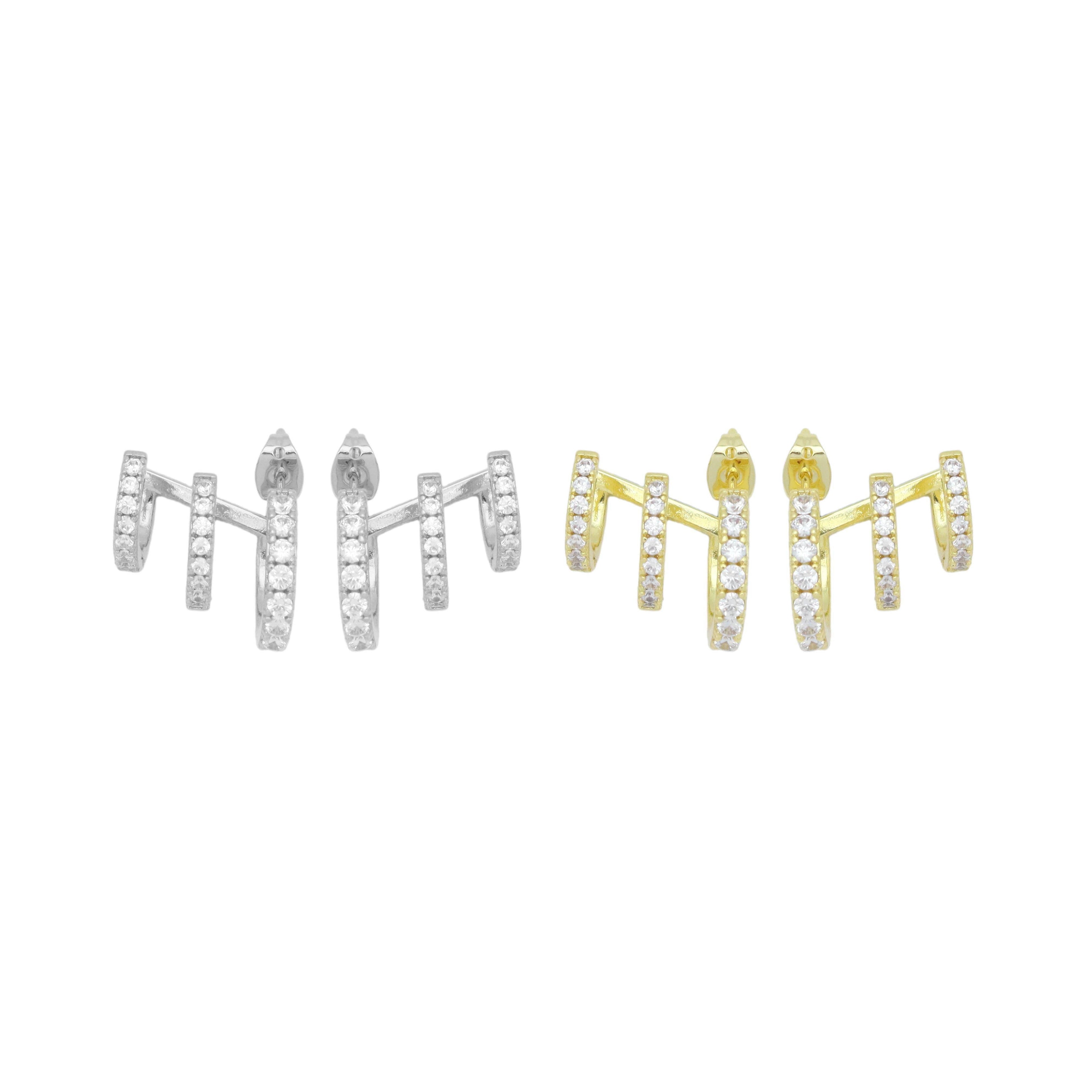 Clear CZ Triple Line Wrap Stud Earrings, Sku#A407