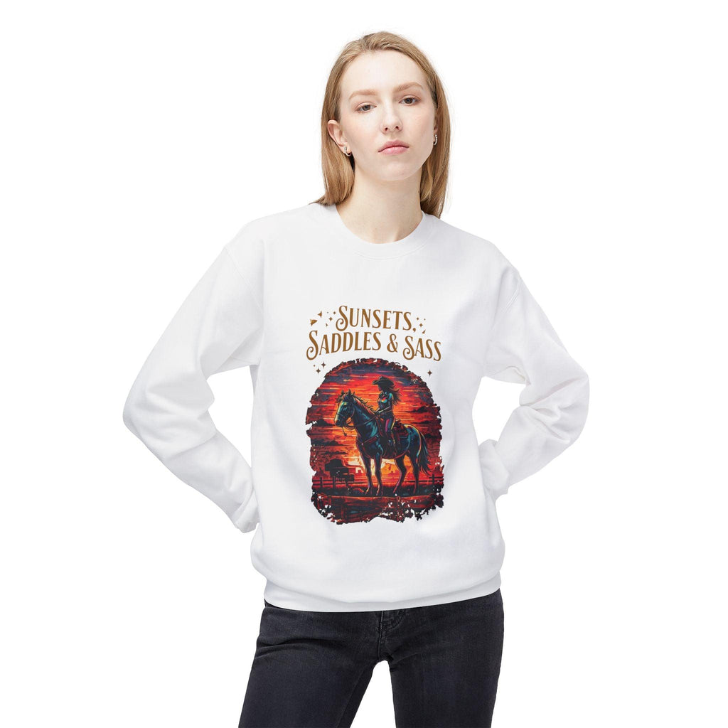 Sweat-shirt ras-du-cou en molleton doux "Sunsets Saddles and Sass"