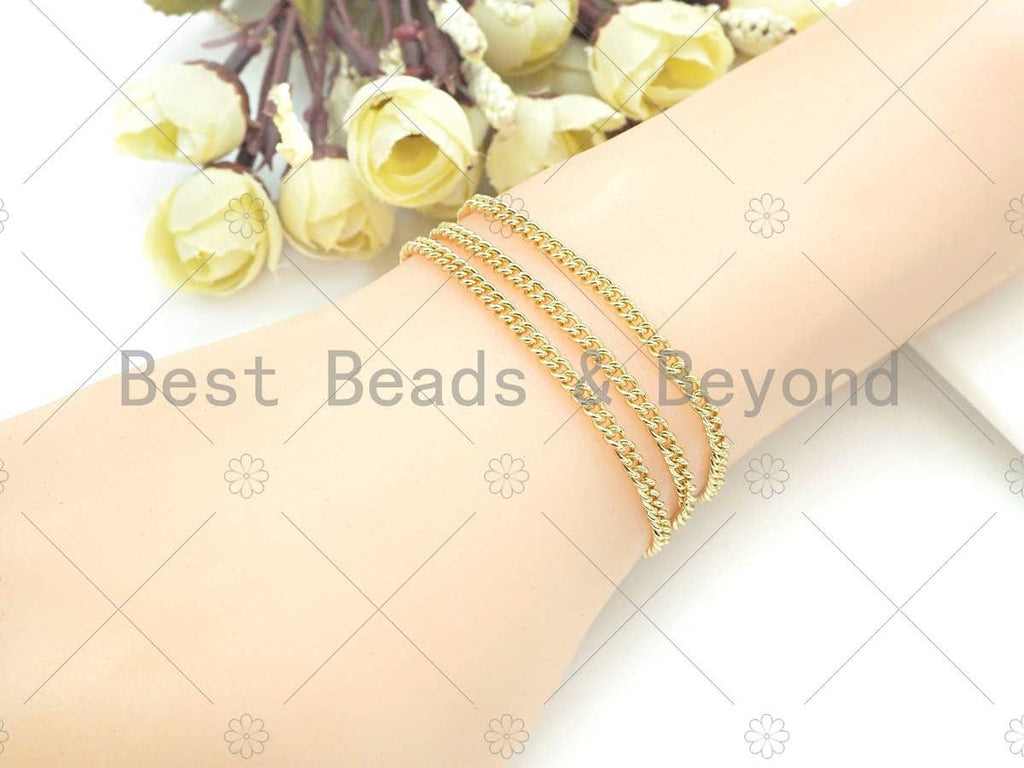 3x4mm High Quality Thin Flat Curb Chain by Yard, 18K Real Gold plated Gold Plated Cuban Chain, Wholesale bulk Chain, sku#M397