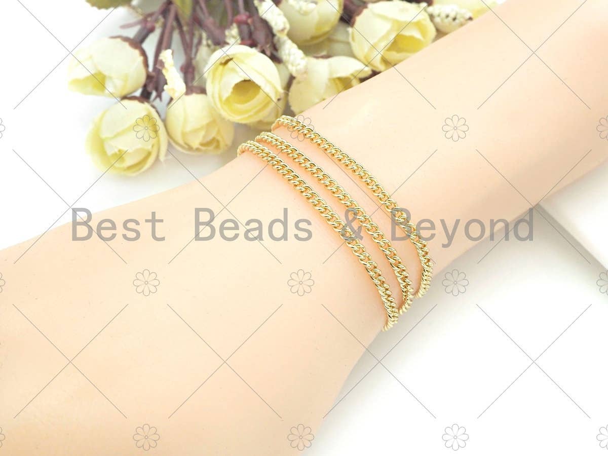 3x4mm High Quality Thin Flat Curb Chain by Yard, 18K Real Gold plated Gold Plated Cuban Chain, Wholesale bulk Chain, sku#M397