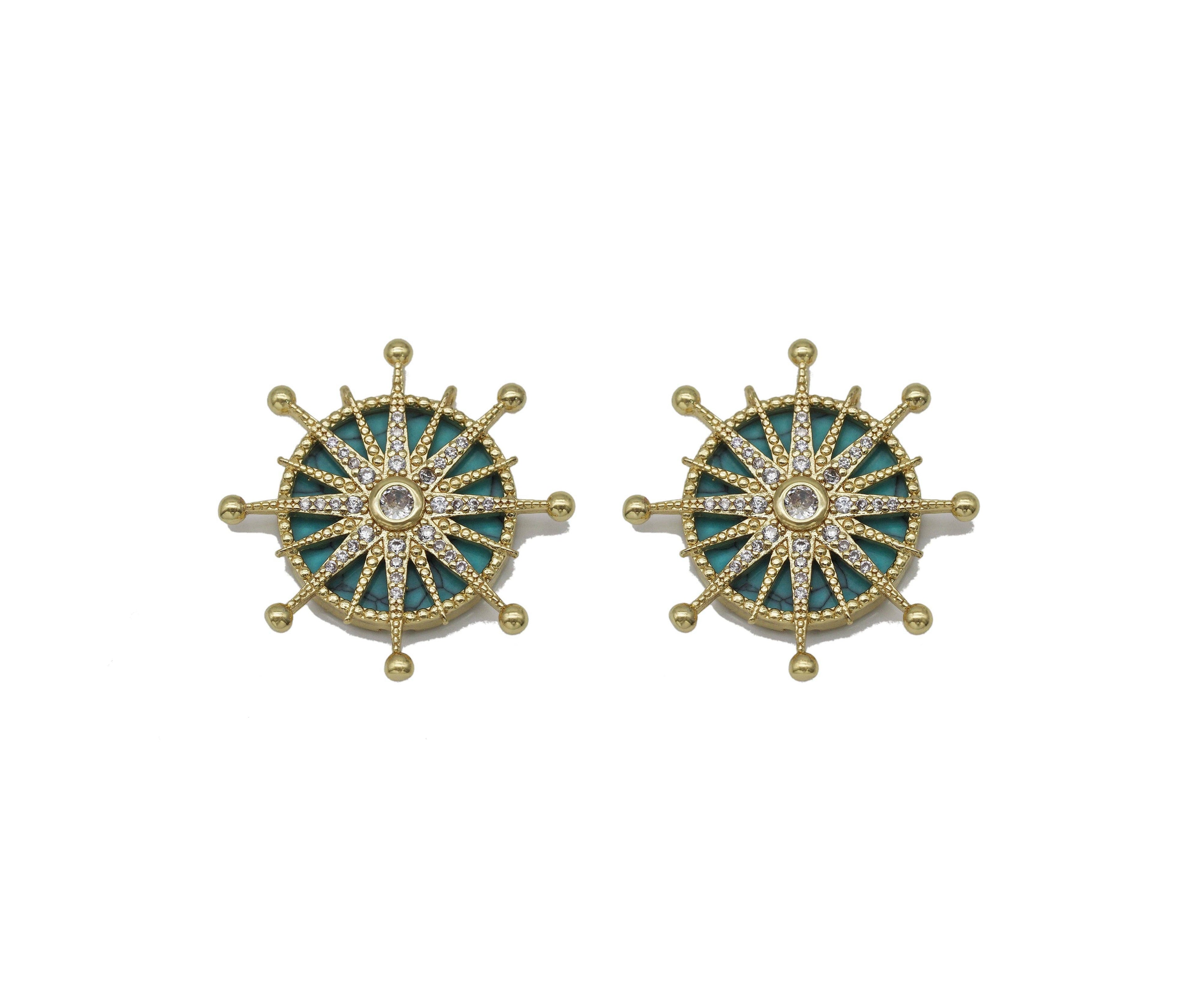 Gold CZ North Star On Turquoise Stone Charm, Sku#L704