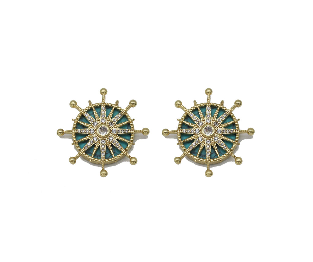 Gold CZ North Star On Turquoise Stone Charm, Sku#L704