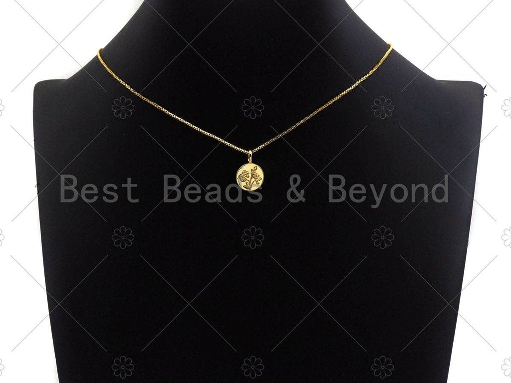 18k Shiny Gold Flower On Round Coin Charms, Dainty Charms, Flower Pendant, Gold Pendant, Round Necklace Charms, 12x18mm, Sku#Z1174