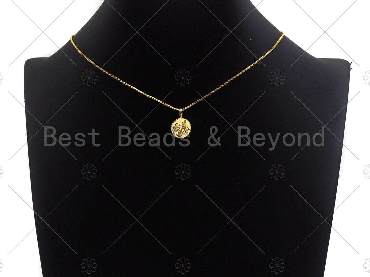 18k Shiny Gold Flower On Round Coin Charms, Dainty Charms, Flower Pendant, Gold Pendant, Round Necklace Charms, 12x18mm, Sku#Z1174