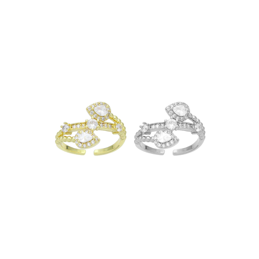 CZ Teardrop Stone Gold Silver Adjustable Ring, Sku#A388