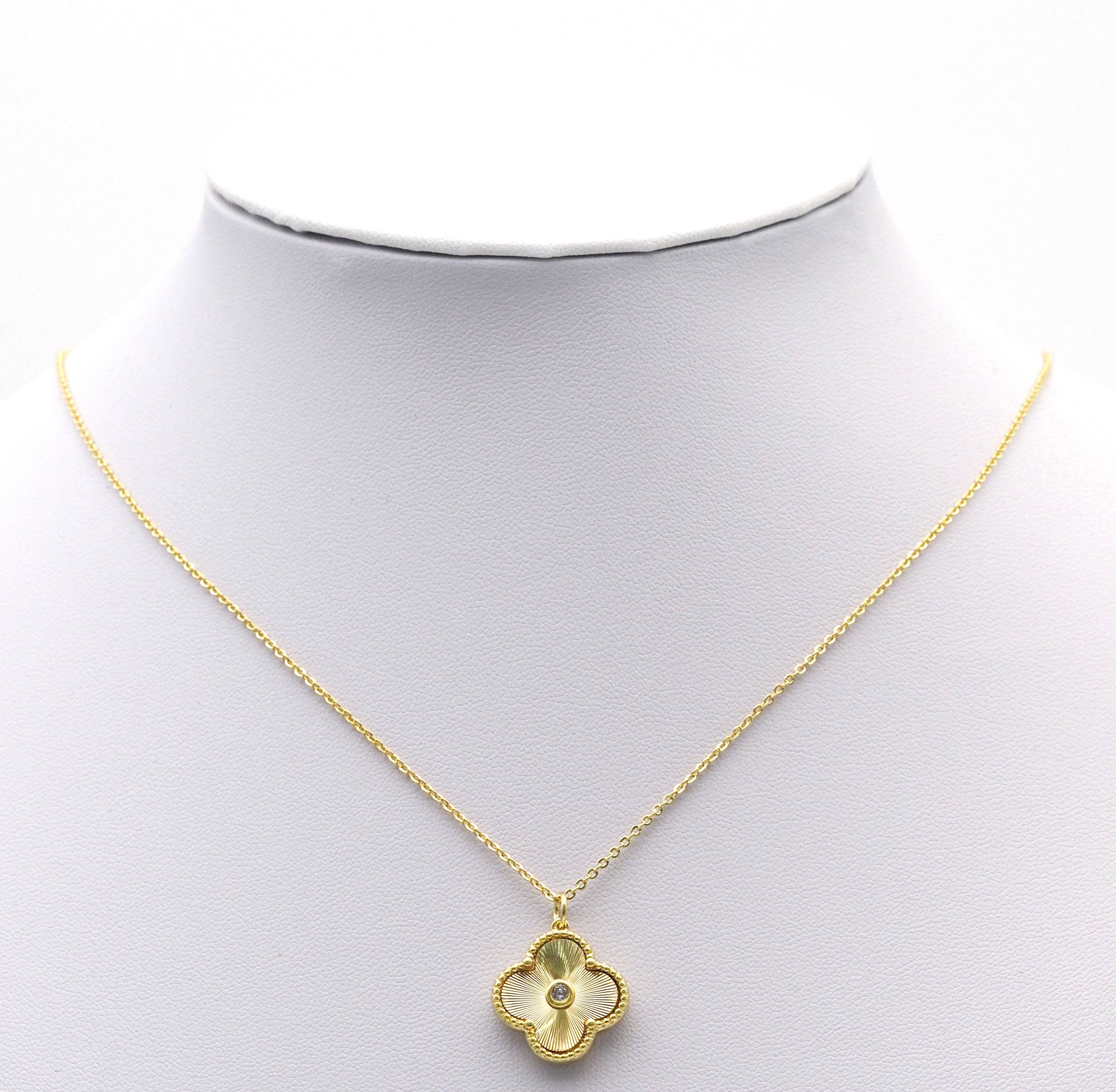 Gold Clover Stud Earrings and Necklace, Sku#FH206