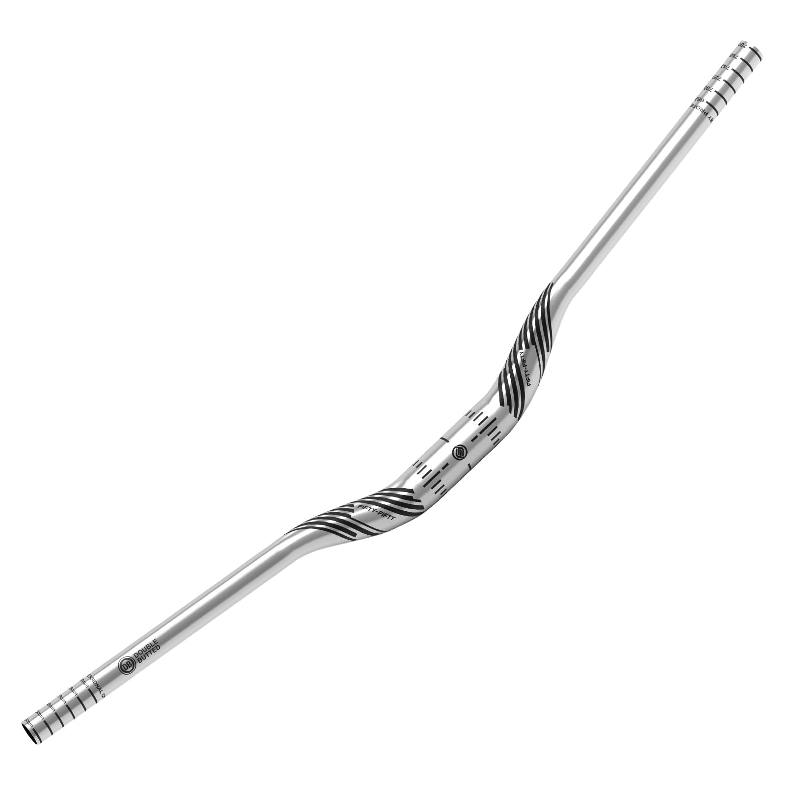 FIFTY-FIFTY Cintre VTT Riser en alliage d'aluminium, diamètre 31,8 mm, largeur 780 mm, barre de vélo argentée, élévation 35 mm