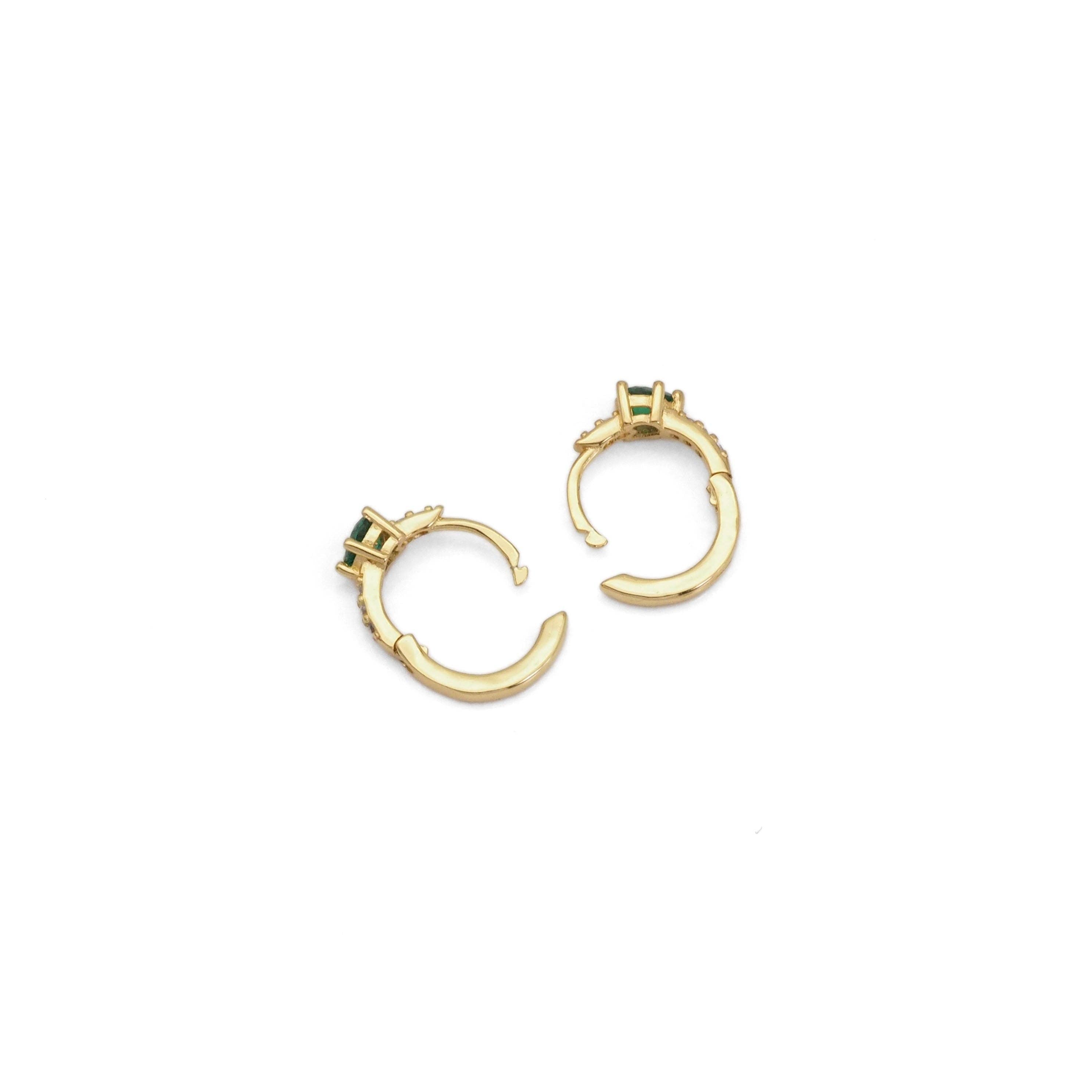 Boucles d'oreilles créoles cœur Huggie en or, argent, violet et vert avec oxydes de zirconium, Réf. A126