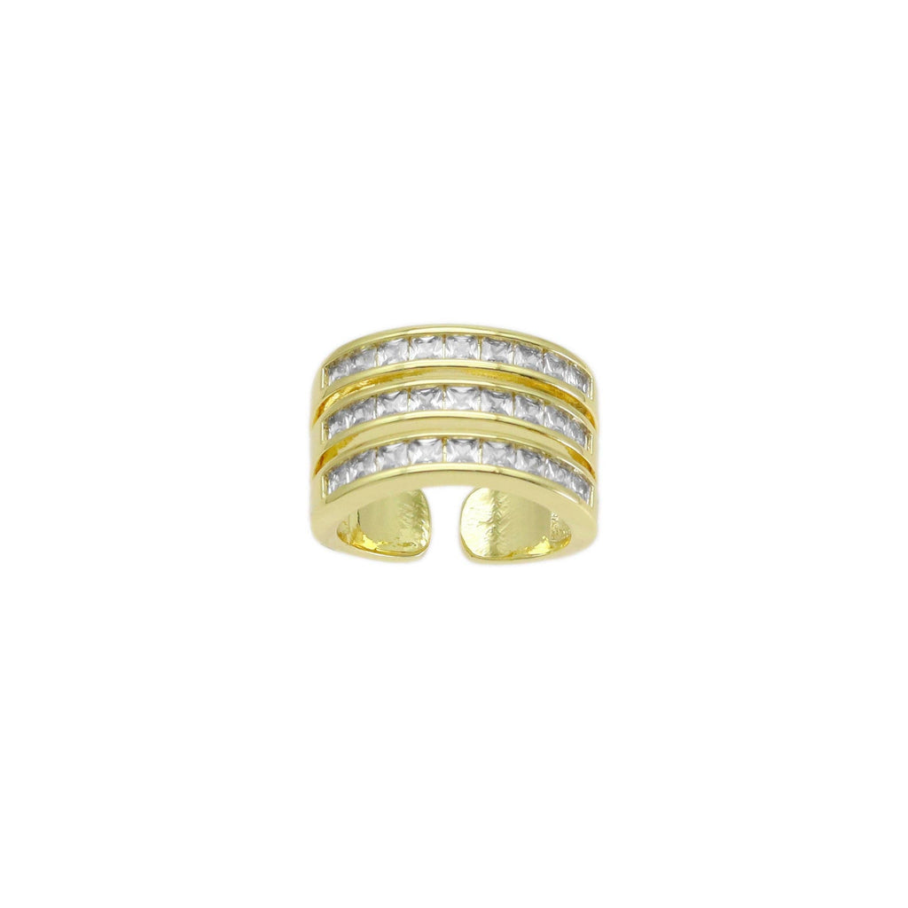 Baguette CZ Three Lines Adjustable Ring, Sku#LX486