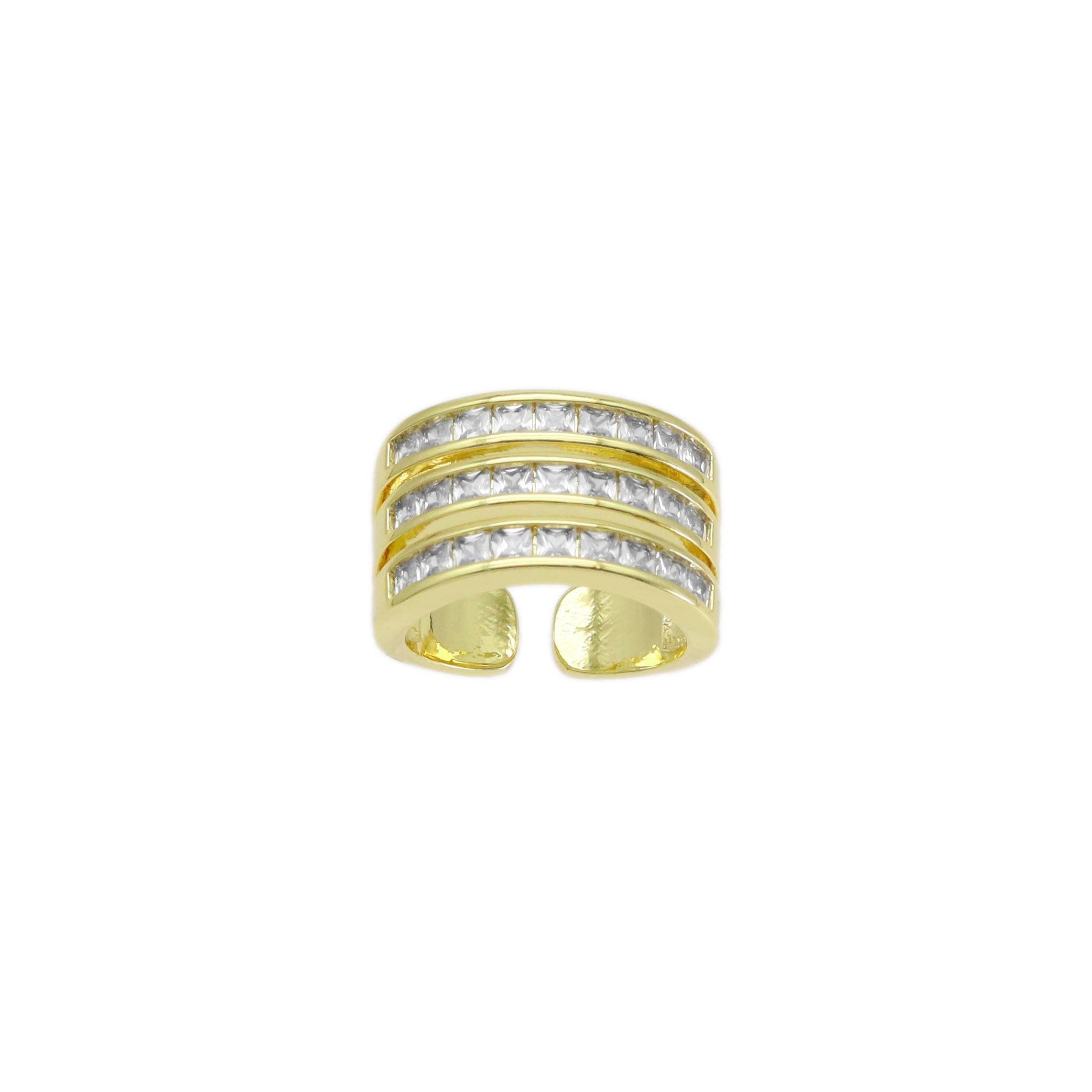 Baguette CZ Three Lines Adjustable Ring, Sku#LX486
