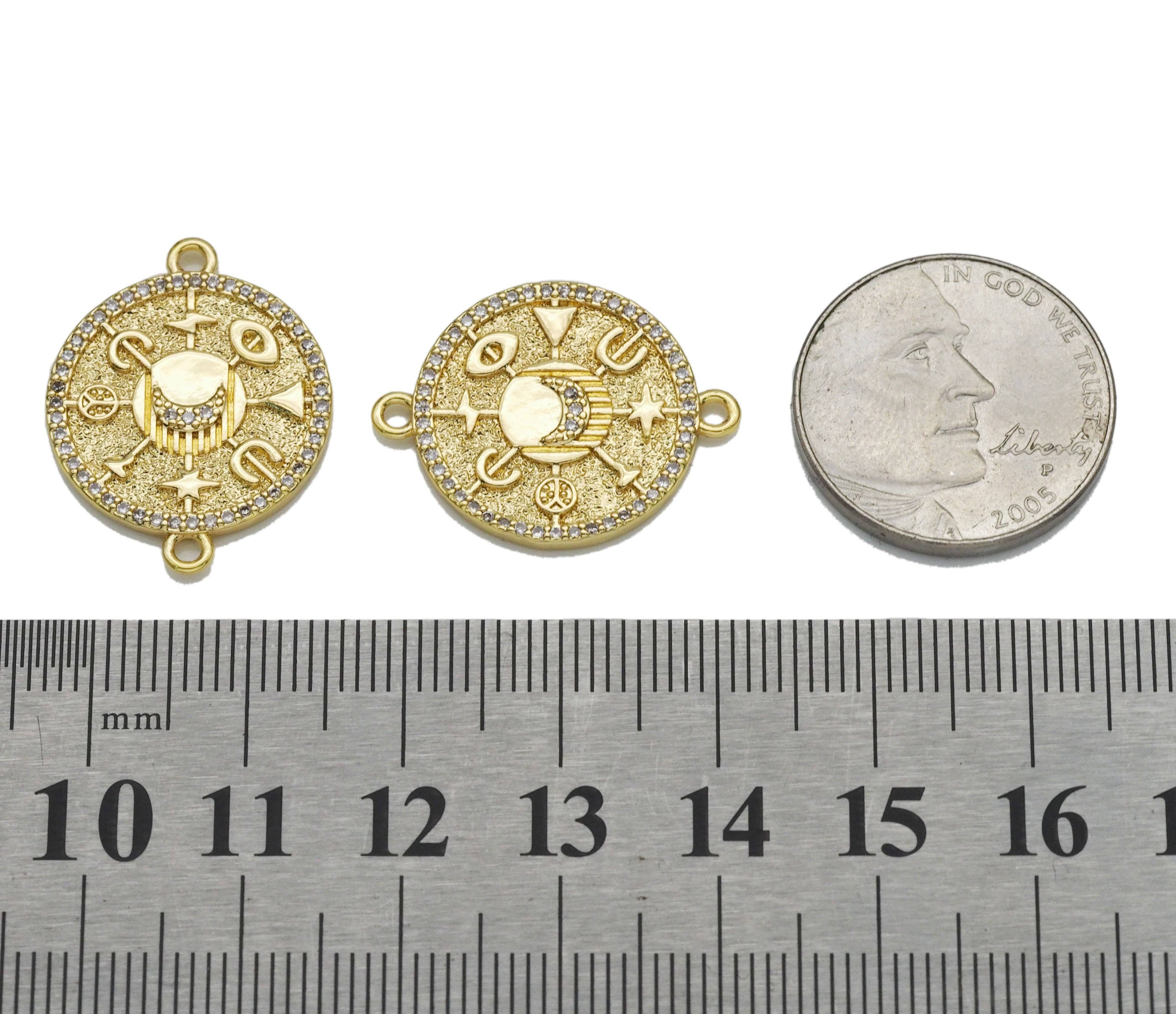 CZ Gold Evil Eye Star Lucky Round Connector Charm, Sku#LK768