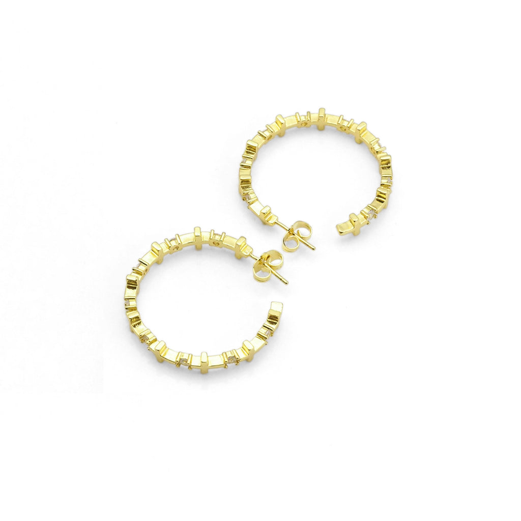CZ Gold Silver Cross Round Stud Earrings, Sku#LX251
