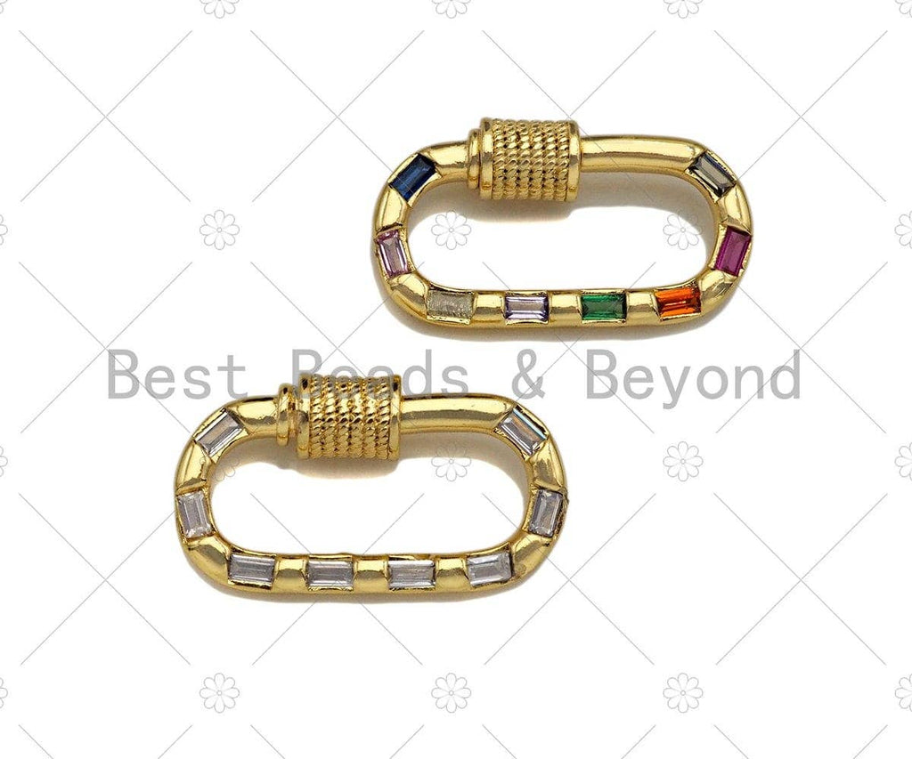 NEW STYLE Clear/Colorful Baguette CZ Pave Oval Shape Clasp, 18K Gold Carabiner Clasp, Pave Carabinar Clasp, 12x22mm, sku#JL18