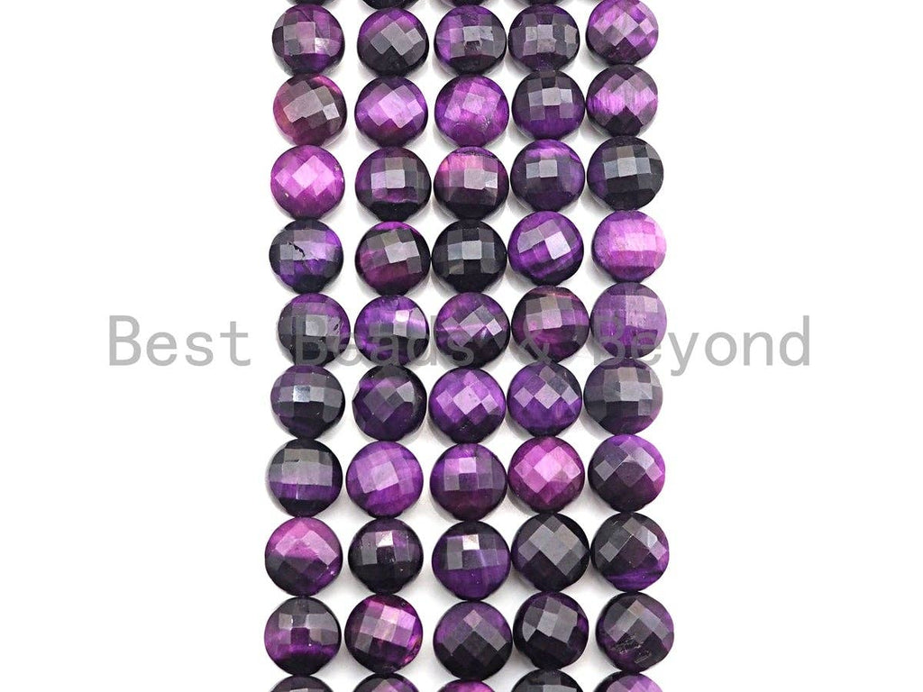 Double Sided Turtle Shell Cut Natural Purple Tiger Eye Coin Shape beads, 6mm/8mm/10mm Tiger eye Beads, 16" Full strand, Sku#UA21