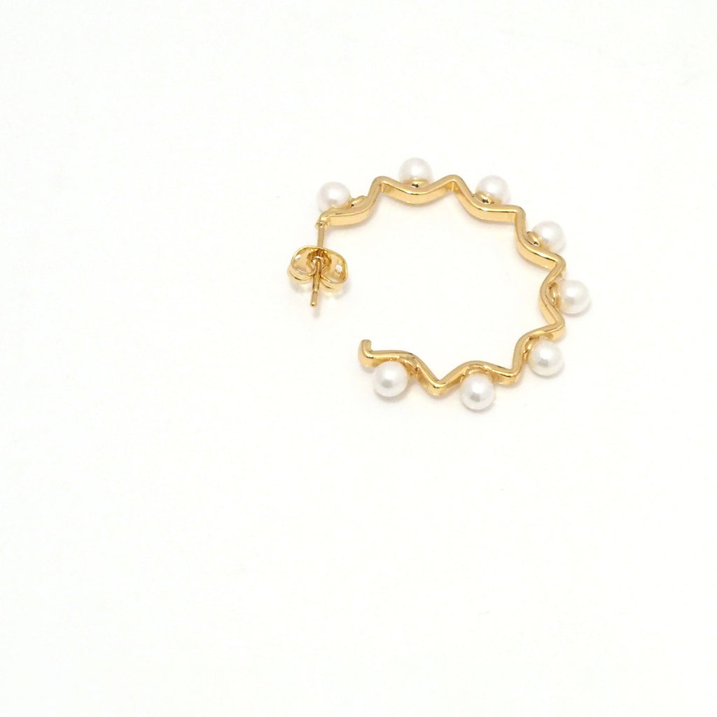 CZ Pearl Hoop Stud Earrings, Sku#LD382