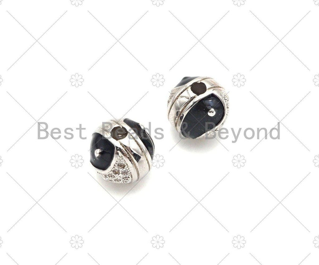 CZ Micro Pave Round TaiJi Spacer Beads, Cubic Zirconia YinYang Beads, Bracelet Religious Charms, 11mm, SKU#Y423
