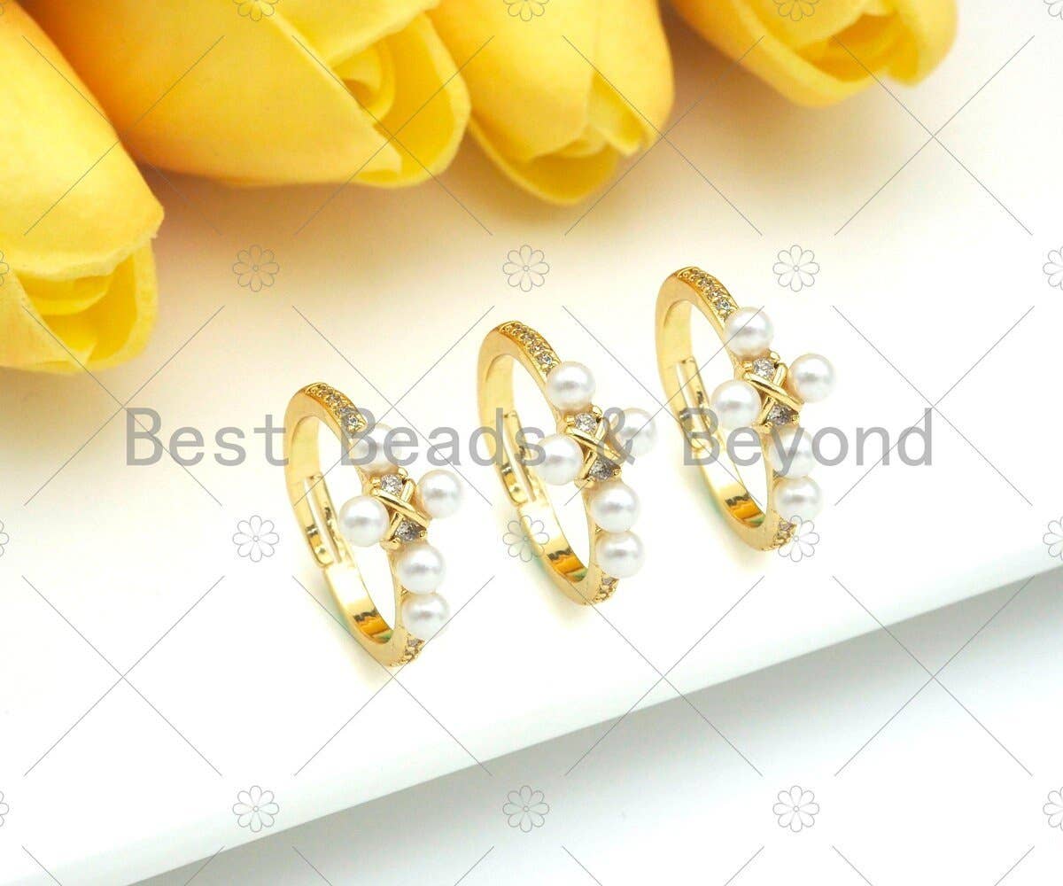 White Pearl Cross Open Ring, Sku#LD82