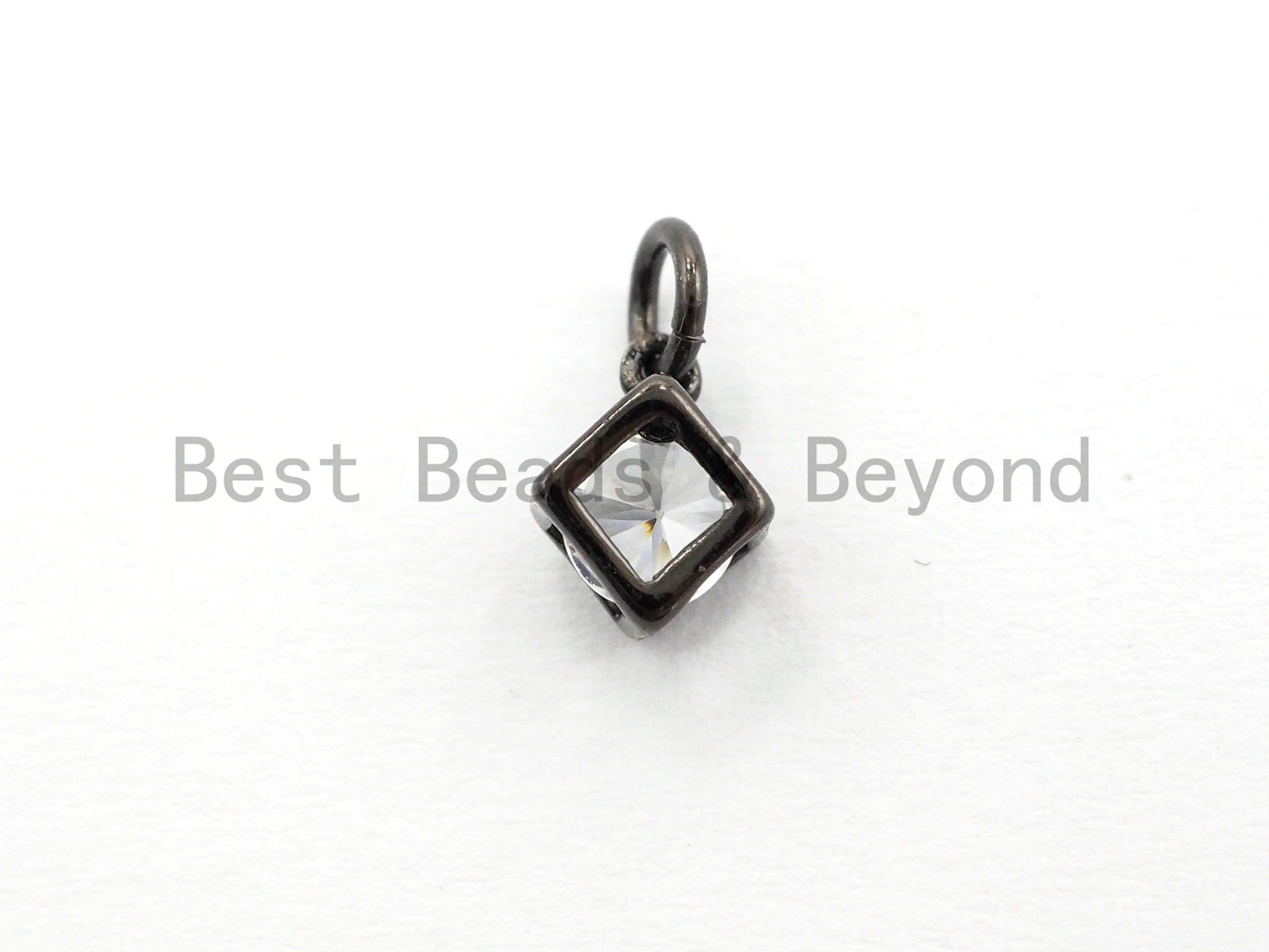 2pcs CZ Micro Pave Square Cubic Shape Pendant/Charm,Clear Cubic Zirconia Charm, Necklace Bracelet Charm Pendant,6x8mm,sku#Y157