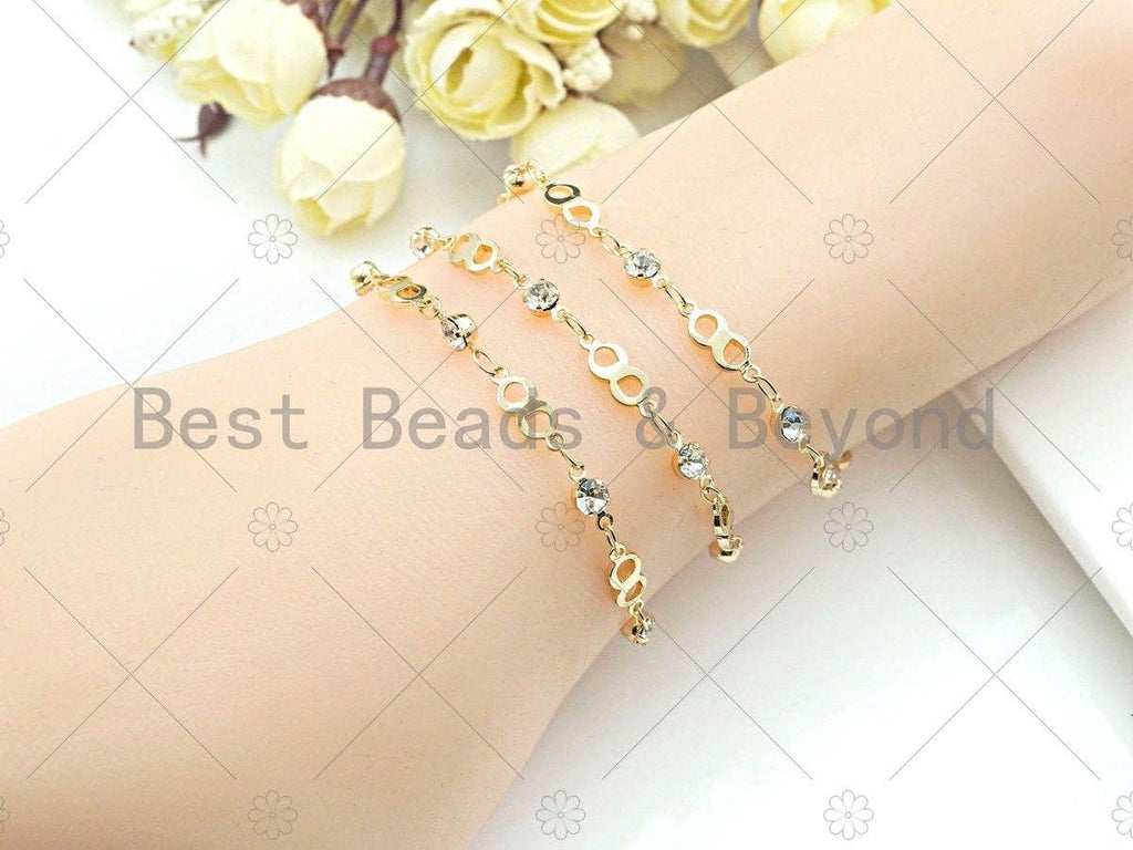 Dainty Infinity link Cubic Zirconia Chain, Chain Supplies, Bulk Chain for Rosary Necklace Bracelet Supply, 5x13mm,sku#M354