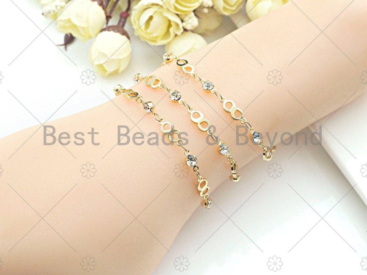 Dainty Infinity link Cubic Zirconia Chain, Chain Supplies, Bulk Chain for Rosary Necklace Bracelet Supply, 5x13mm,sku#M354