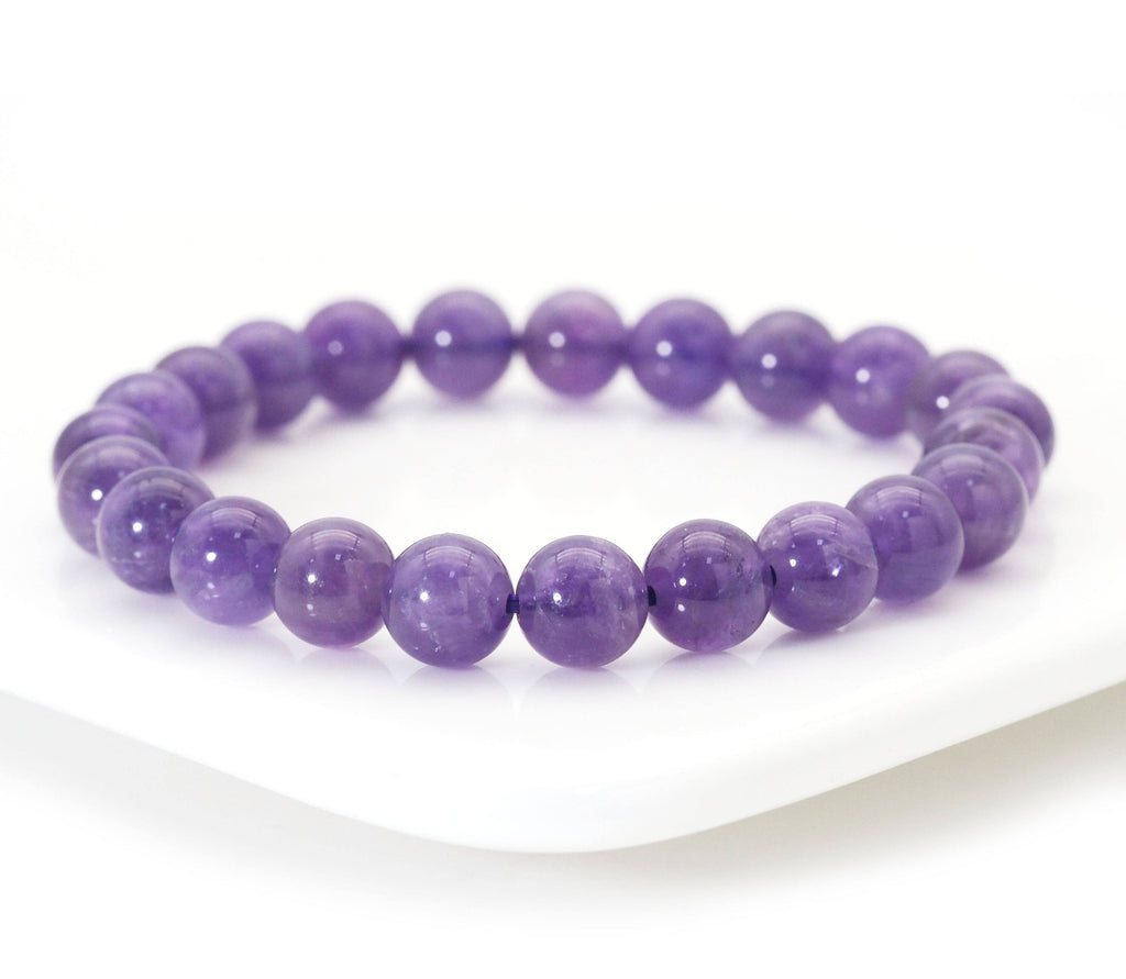 Genuine Amethyst Round Smooth Elastic Bracelet, Sku#EF247