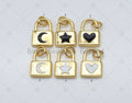 Enamel Cresent Moon/Five Point Star/Heart On Gold Lock Shape Pendant, 18K Gold Filled Lock Charm,Necklace Bracelet Charm,Sku#LK505