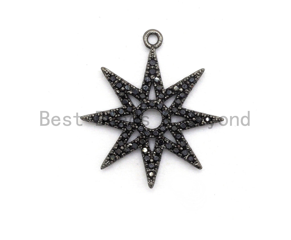 Black CZ Pave On Black Micro Pave Star Pendant/Charm,Cubic Zirconia Paved Charm, Necklace Bracelet Charm Pendant,19x21mm,1pc, sku#B99