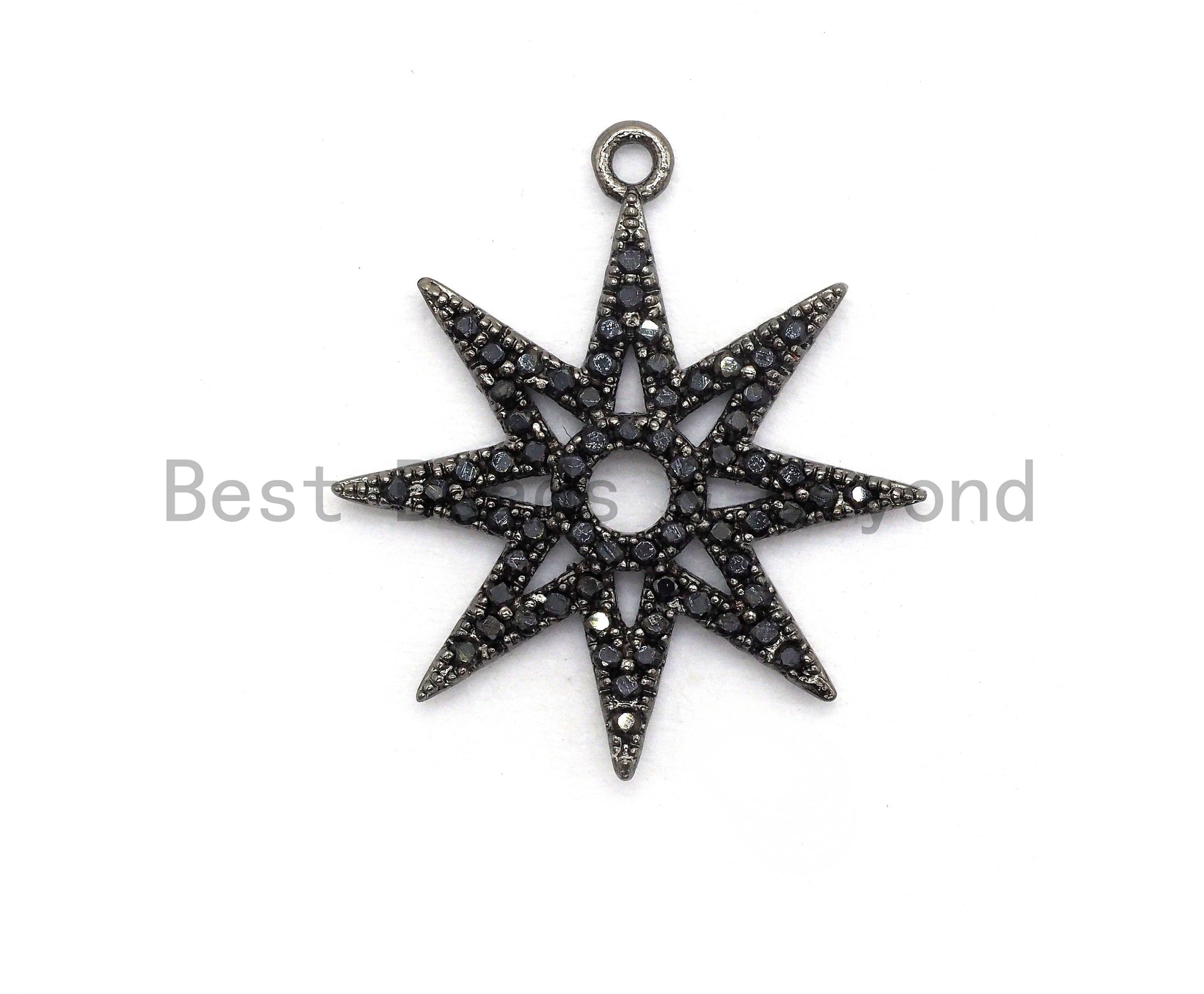 Black CZ Pave On Black Micro Pave Star Pendant/Charm,Cubic Zirconia Paved Charm, Necklace Bracelet Charm Pendant,19x21mm,1pc, sku#B99