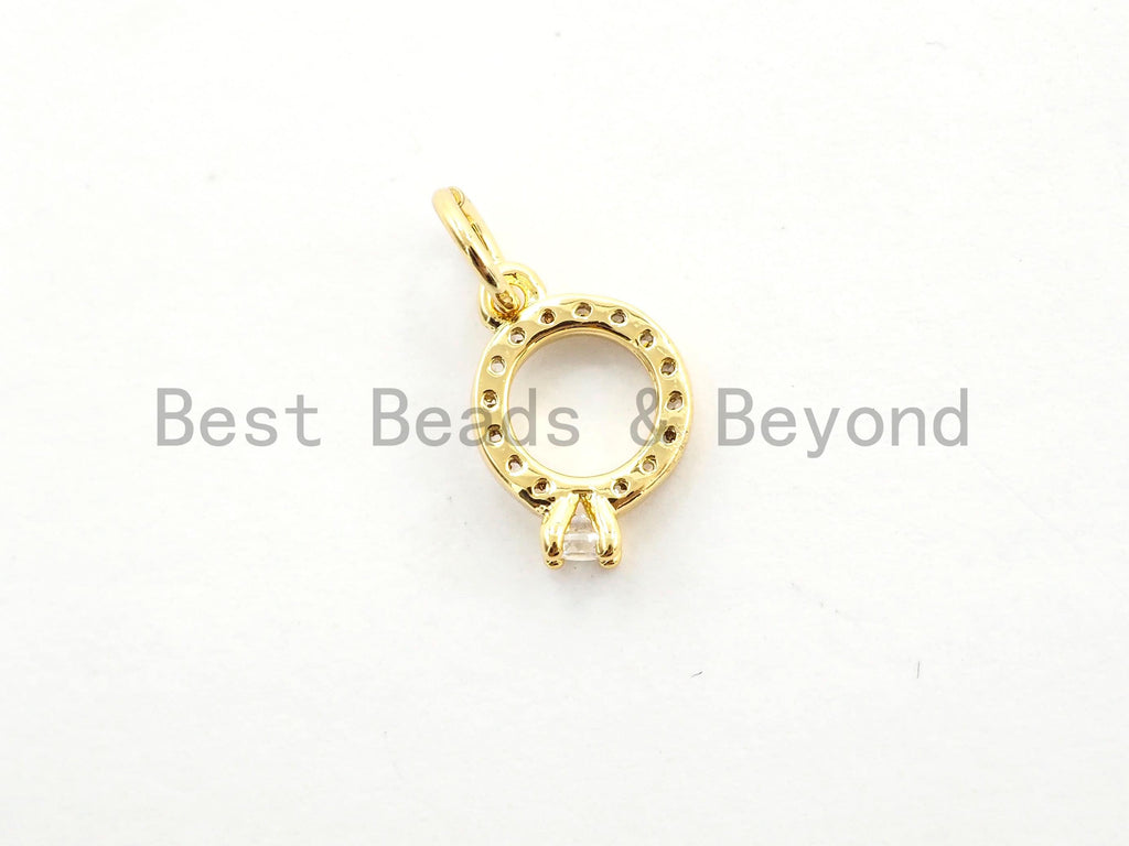 2pcs CZ Micro Pave Diamond Ring Pendant/Charm,Cubic Zirconia Paved Charm, Necklace Bracelet Charm Pendant, 7x10mm,sku#Y154